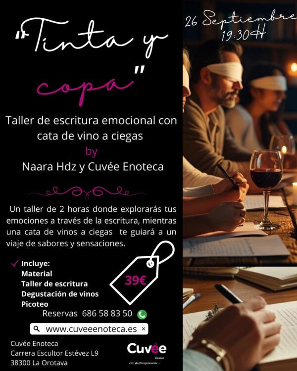 Taller de escritura emocional con cata de vino a ciegas "Tinta y copa"
